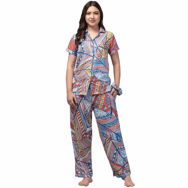 Fflirtygo Women's Rayon Printed Night Suit Set
